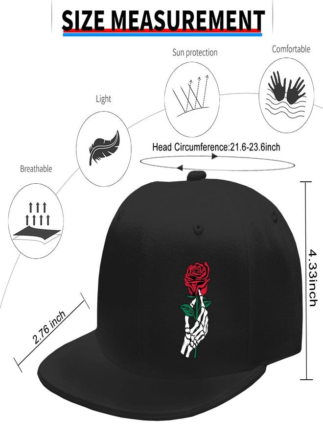 FACITE Skull Hat Flat Bill Hats for Men Snapback Hats for Men Fitted Flat Brim Black Baseball Hat for Mens Women Hip Hop Cool Skateboard Accessories Trucker Workout Caps Gifts - Image 2